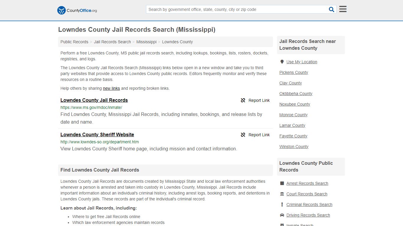 Jail Records Search - Lowndes County, MS (Jail Rosters & Records)